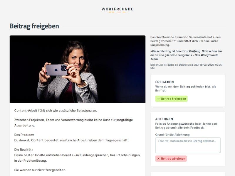 Kunden-Freigabe per Link ohne Login im Wortfreunde Partner System
