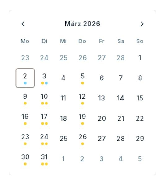 Monatskalender mit farbigen Themen-Markierungen im Wortfreunde Studio