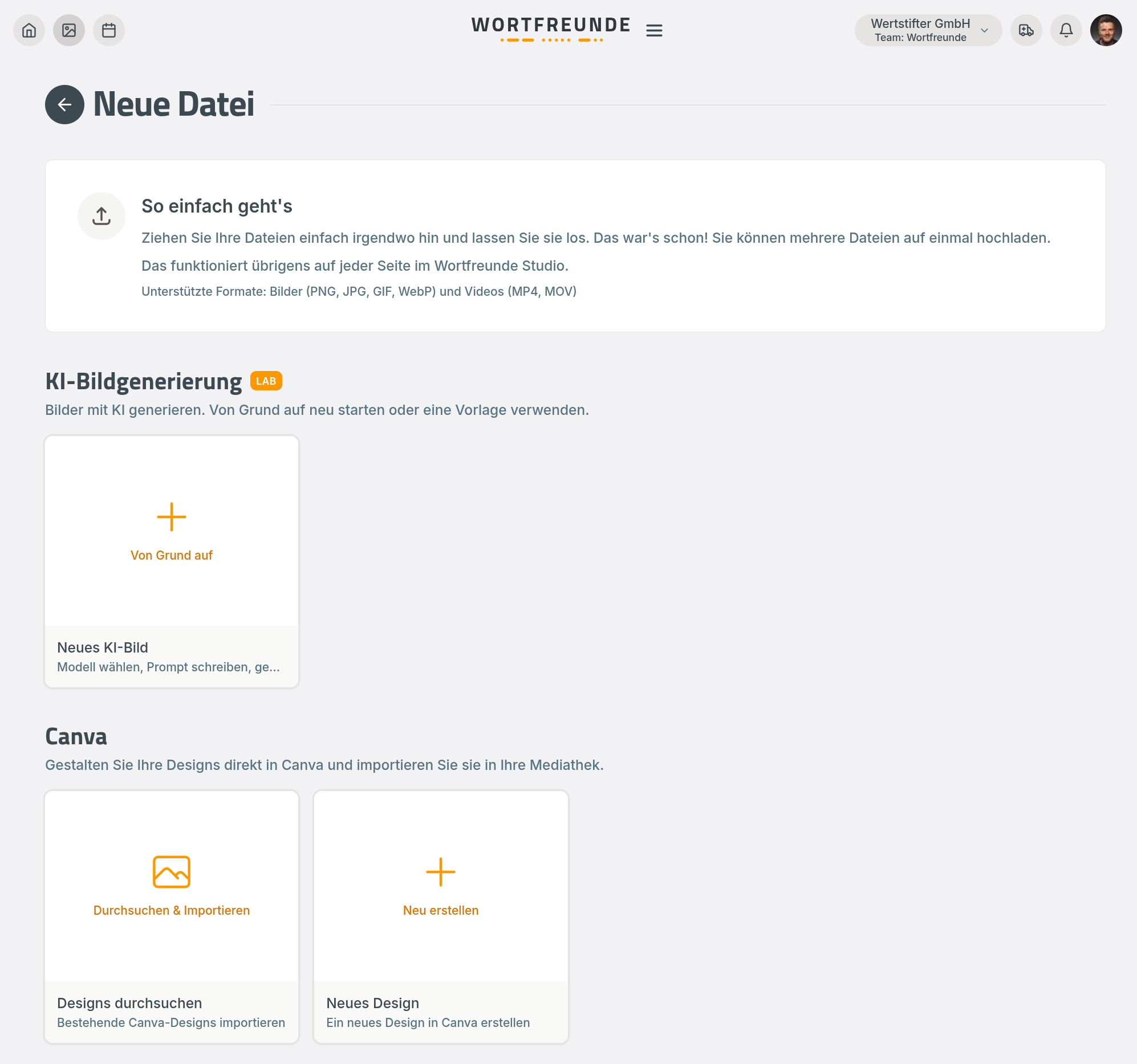 Neue Datei Seite mit Canva Integration
