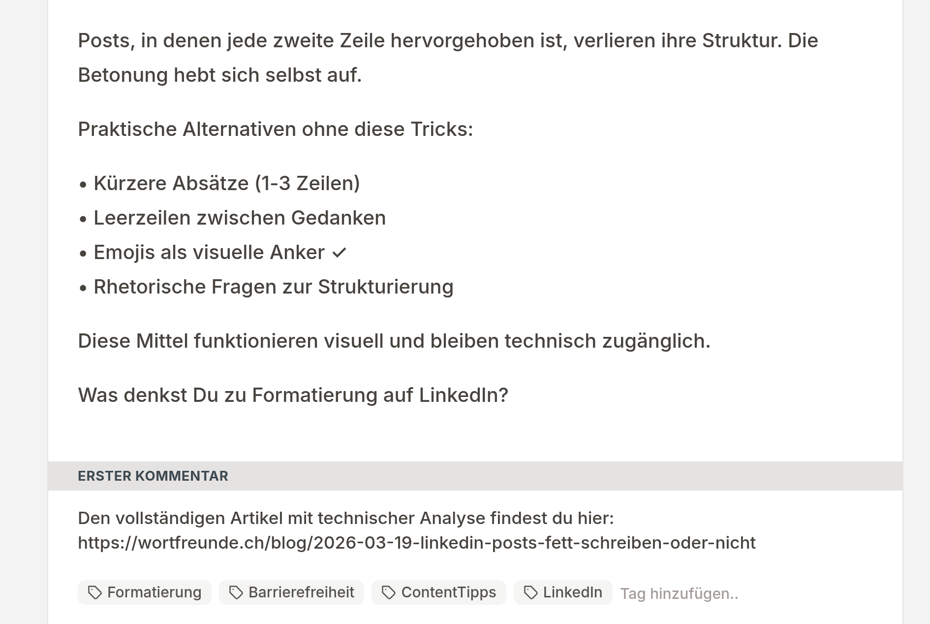 Erster Kommentar in Wortfreunde Studio