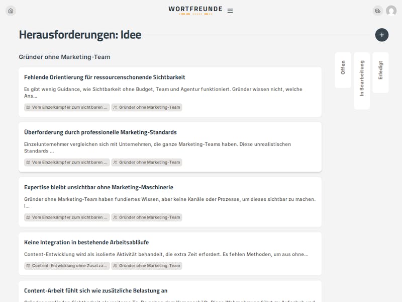 Pain-Point-Übersicht pro Zielgruppe im Wortfreunde Studio