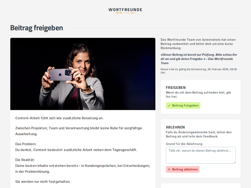 Freigabeprozess für Beiträge im Wortfreunde Studio